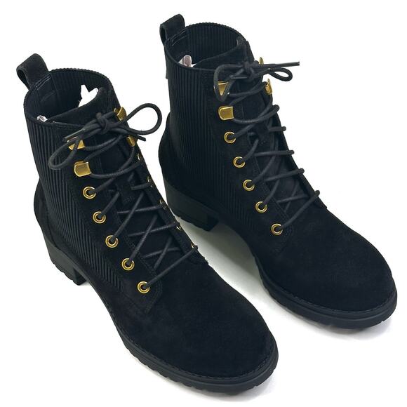 Cole Haan Camea II Waterproof Combat Boots Black Suede Womens Size 7.5B New $290 - Picture 1 of 12